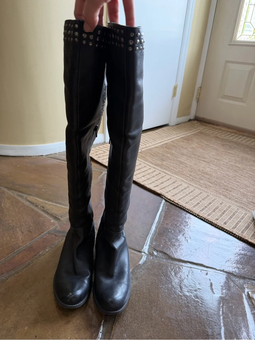Black Studded Tall Leather Boots